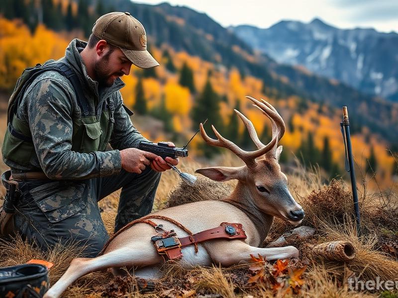 Hunter field dressing game in wilderness